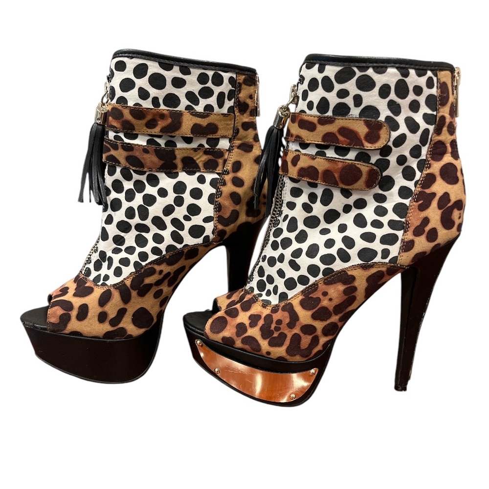 Rouge! Helium Animal Print Sexy Real Love Platform Stiletto Open Toe Bootie 7